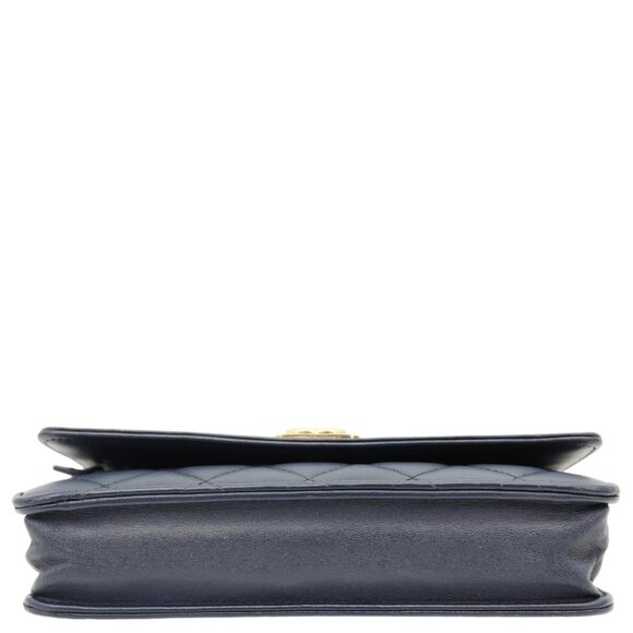 Chanel  Boy Quilted Calfskin Leather Wallet On Chain Crossbody Bag Navy Blue - Picture 10 of 15